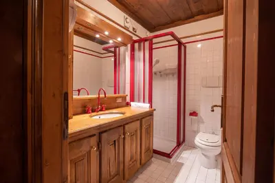 a bathroom with a sink and a toilet at Casa Regoiettes in San Vito di Cadore