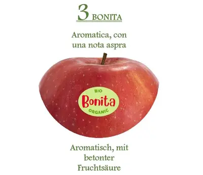 an apple with a sticker on the side of it at Ferienwohnungen Kaltenbachhof - Urlaub auf dem Biobauernhof in Parcines