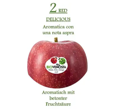 a red apple with a sticker on it at Ferienwohnungen Kaltenbachhof - Urlaub auf dem Biobauernhof in Parcines