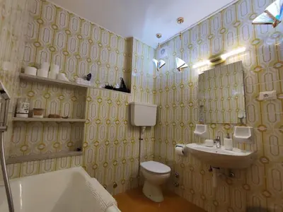 a bathroom with a sink and a toilet and a sink at Gemütliches Studio mit Garagenparkplatz in Vols am Schlern