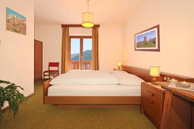 a bedroom with a bed and a window at Pirchnerhof in Longomoso