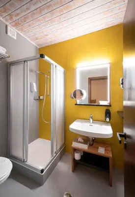 a bathroom with a shower and a sink at Hotel Platz in Ortisei