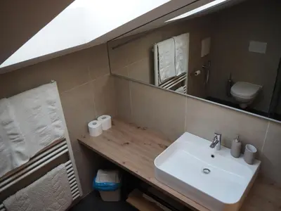 a bathroom with a sink and a mirror at Ebner Appartements in Aldino