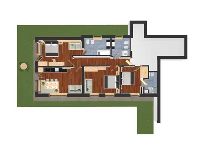 a floor plan of a house with a cross at Residence Ravisa Dolomites in Selva di Val Gardena