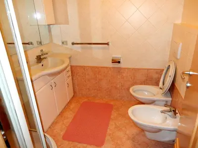 a bathroom with a toilet and a sink at La Pineta in Colfosco