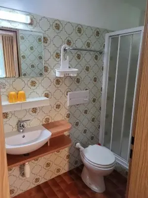 a bathroom with a toilet and a sink at Gassermühle - Studio Appartments in Eggen