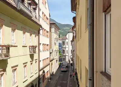 a view of a city street from a building at Erker Apartment in Bolzano