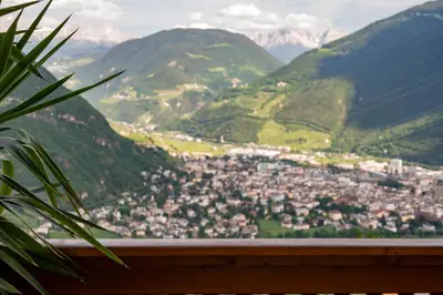 a view of a town in the mountains at Appartement Schusterhof in Gries