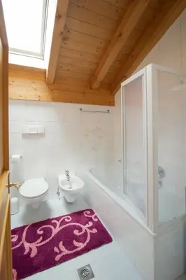 a bathroom with a sink and a toilet and a shower at Tinnerhof in Appiano sulla Strada del Vino