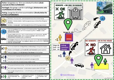 two illustrations of a map with icons and descriptions of different things at City Café - CENTRAL Apartment in Brunico