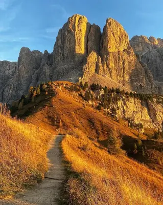 a dirt road in front of a rocky mountain at Alpine Chalet CESA VEDLA -nature & silence in Ortisei