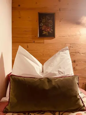 a pillow sitting on top of a bed at Braunegg 1 in Brunico