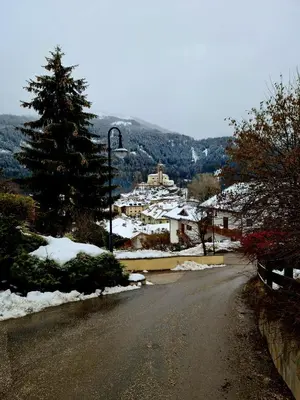two birds flying over a snow covered mountain at TERRAZZA SULLE DOLOMITI in Castello di Fiemme