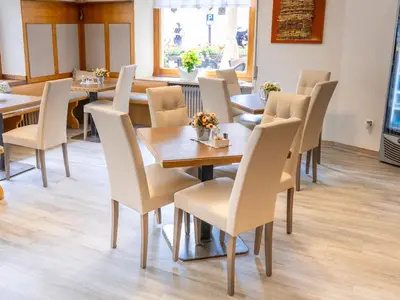 a dining room with wooden tables and chairs at Hotel Alle Alpi in Alleghe