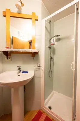 a bathroom with a sink and a shower at Cesa Molin in Campitello di Fassa