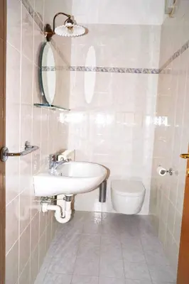 a bathroom with a sink and a toilet at Apartment Cascada - Alpstay in Parcines