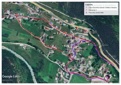 a map of a park with red and blue at Locanda Montana in San Vito di Cadore
