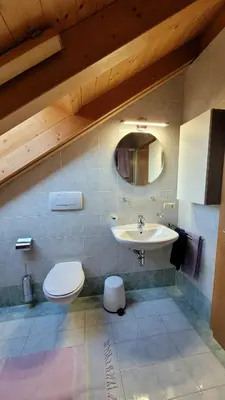 a bathroom with a toilet and a sink at Apartment Frisch in San Lorenzo di Sebato