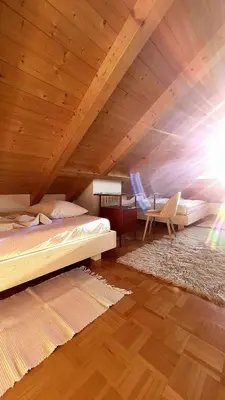 a bedroom with a bed and a wooden ceiling at Apartment Frisch in San Lorenzo di Sebato