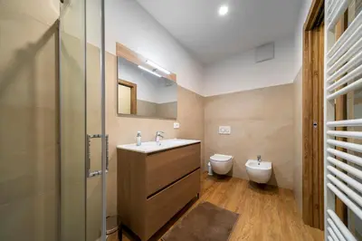a bathroom with a sink and a toilet at Cauriol Suites 1.1 in Cavalese