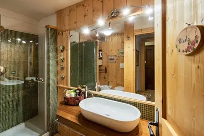 a bathroom with a toilet and a sink and a shower at Conte Moro, ospitalità in Vanoi in Canale San Bovo