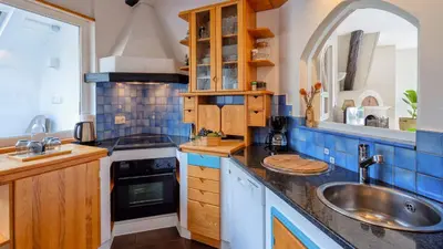 a kitchen with a sink and a stove at Appartamento Lichtenegg a Merano in Merano