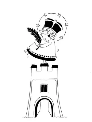 a man in a top hat on top of a tower at Nepomuk rooms in Vipiteno