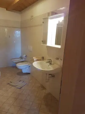 a bathroom with a sink and a toilet at Stofflhof in Proves