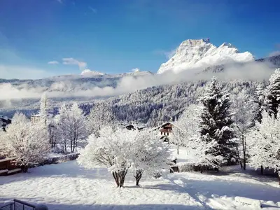 a swimming pool in a house with a mountain view at Parkhotel Ladinia in San Vito di Cadore