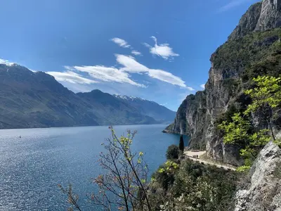 a view of a large body of water with mountains at Appartamento Romantico a Valles in Valles