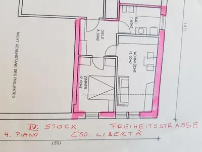 a drawing of a floor plan of a building at Hager Apartment 3 in Merano