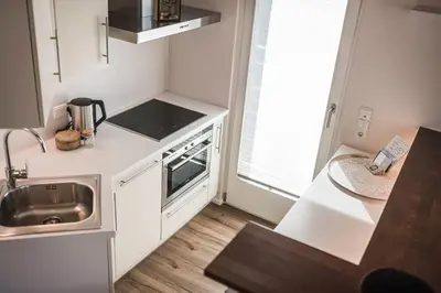 a small kitchen with a sink and a stove at apartments55 in Bressanone