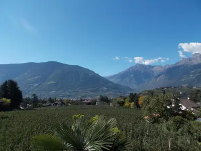 a view of a field with mountains in the background at Hotel Pension Verdorfer in Merano