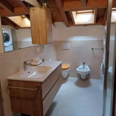 a bathroom with a sink and a toilet at Casa Luisa in Tesero