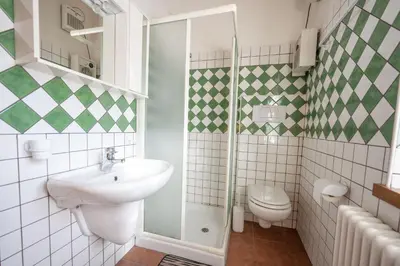 a bathroom with a sink and a toilet at Cesa Meida 3 in Pozza di Fassa