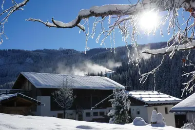 a ski lodge with snow on the roof at Seeberhof in Racines