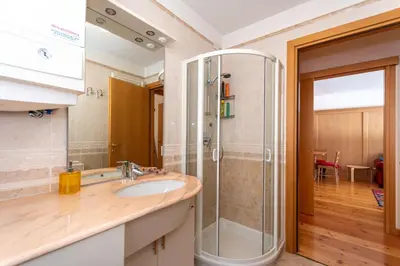 a bathroom with a sink and a shower at Residence Molin in Rocca Pietore