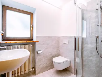 a bathroom with a sink and a toilet and a shower at Apartment Cesa Minach-2 by Interhome in Alba di Canazei