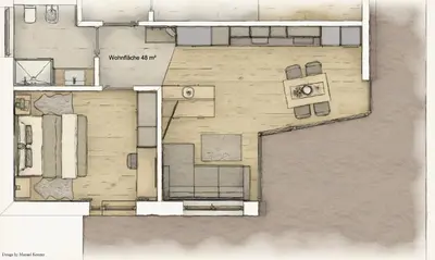 a drawing of a floor plan of a building at Appartements Pedescin in Ortisei