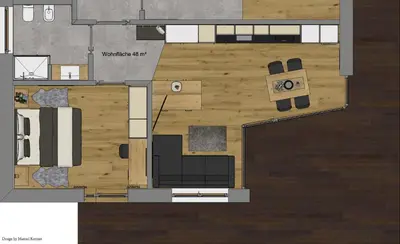 a drawing of a floor plan of a house at Appartements Pedescin in Ortisei