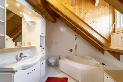 a bathroom with a sink and a tub and a toilet at Apartments Gasser in Rasun di Sopra
