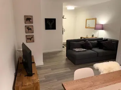a living room with a couch and a television at Sylvester Apartment in Riscone