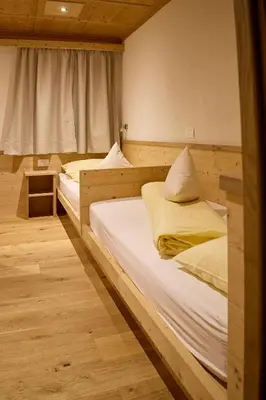 two twin beds in a bedroom with a window at GSCNARA - APARTMENT LIN in Antermoia