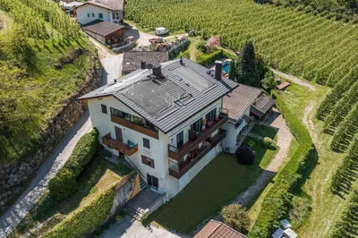 an aerial view of a house in a vineyard at Mias Apartments in Rablà