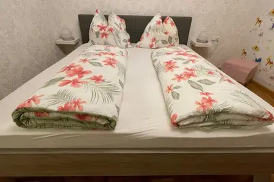 a bed with two pillows on top of it at Living Apartment Larcher in Verano