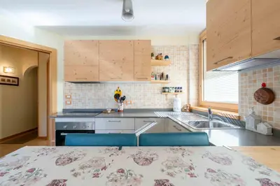 a kitchen with a sink and a counter top at Cesa Antermoia in Mazzin
