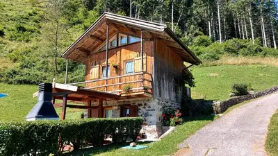a small wooden house on a hill with a driveway at Maso Brunetto in Canale San Bovo