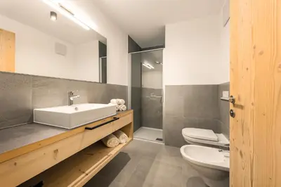 a bathroom with a sink and a toilet at Neuhuberhof in Vols am Schlern