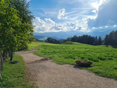 a dirt road in a field with a bowl on it at Salmsein Biohof in Fiè