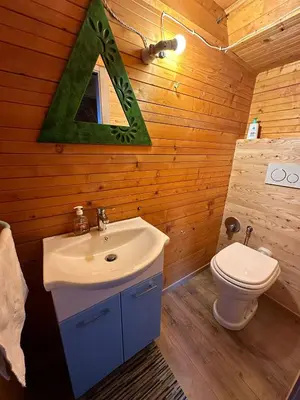 a bathroom with a sink and a toilet at Baita Giggia sulle piste - Cavalese in Trentino Alto Adige cottage chalet in Cavalese